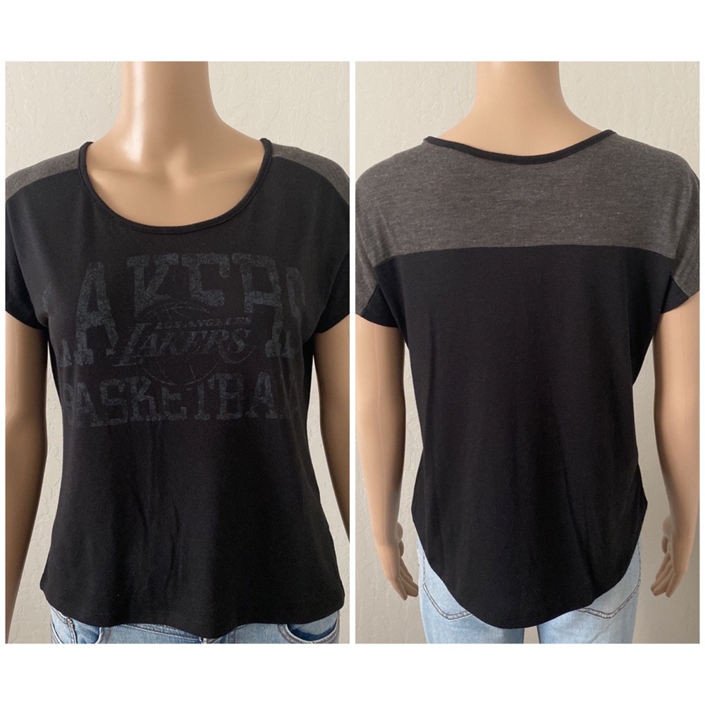 🏀Los Angeles Lakers Ladies Short Sleeve Distressed Logo Scoop Neck T-Shirt EUC